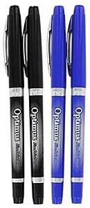 I-N-C Optimus 4 Felt Tip Fine Point Pens 2 Black/2 Blue - No Bleed Ink